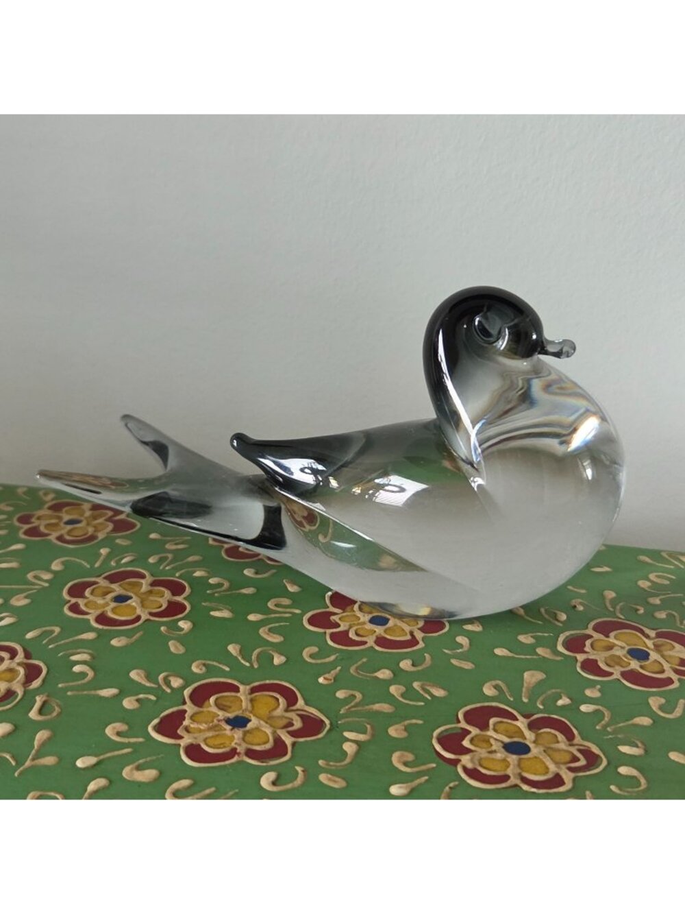Nason Murano Italy Art Glass Pigeon Clear Smokey Ombré Paperweight Figurine 5x3"